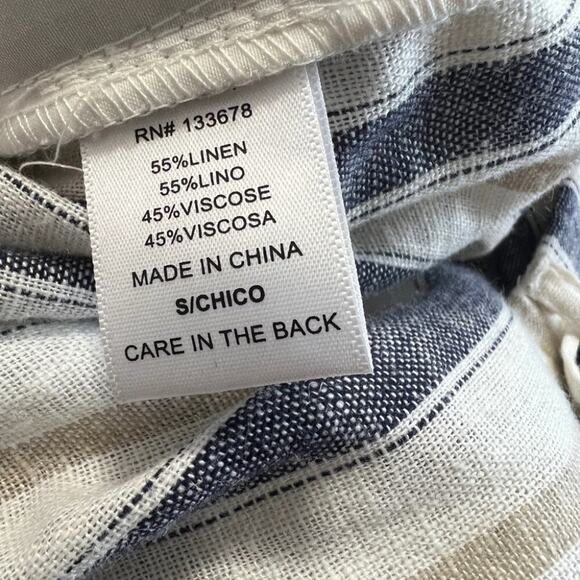 Love Tree Linen Blend Navy Cream Striped Pants Tie Front Size S - Picture 7 of 7